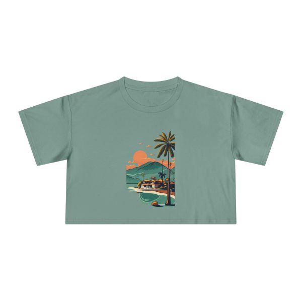 Crop Tee - Vintage Tropical Sunset Atlantic's Beach Graphic