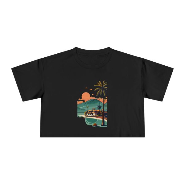 Crop Tee - Vintage Tropical Sunset Atlantic's Beach Graphic