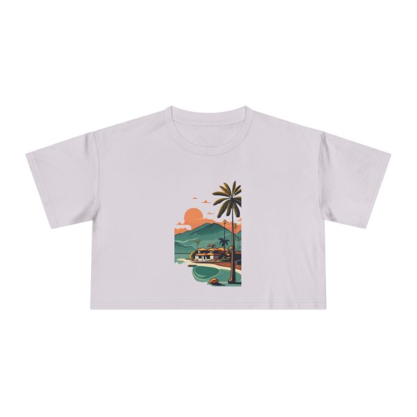 Crop Tee - Vintage Tropical Sunset Atlantic's Beach Graphic