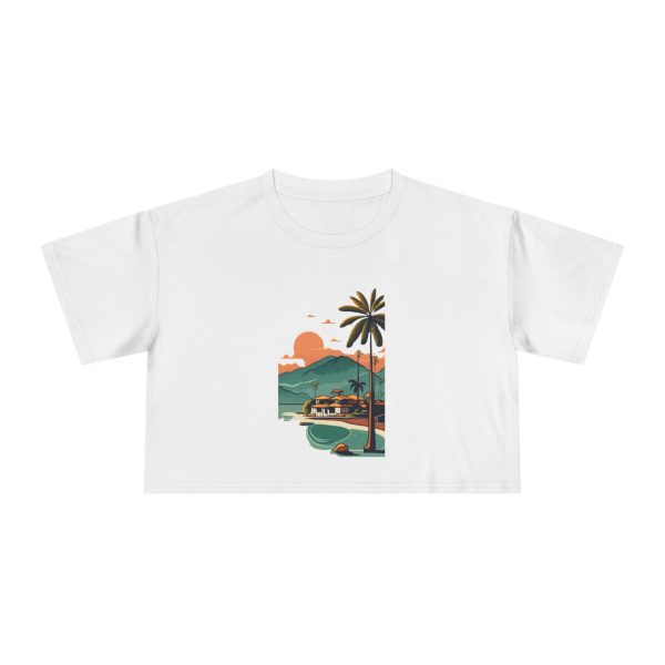 Crop Tee - Vintage Tropical Sunset Atlantic's Beach Graphic